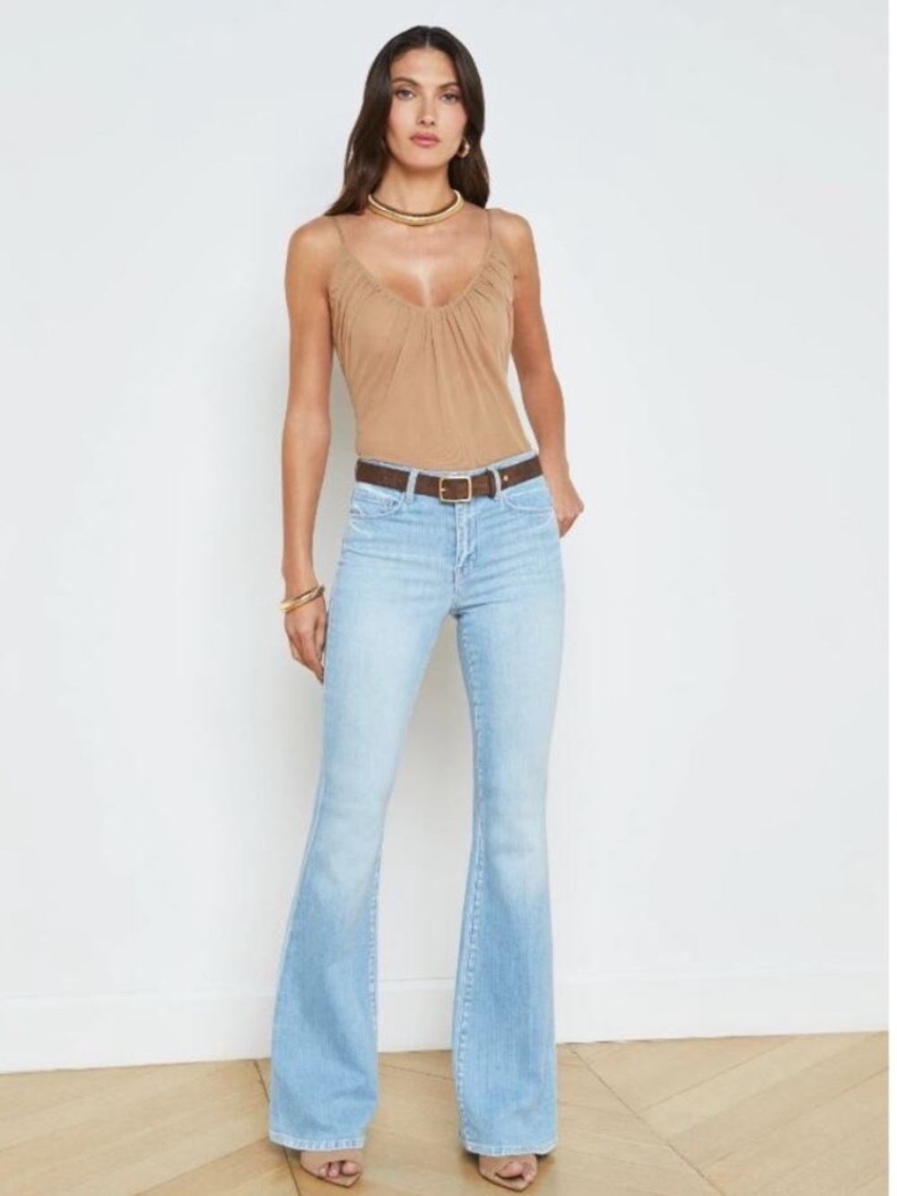 New L'AGENCE High Rise Bell Flare Jean in Olympia